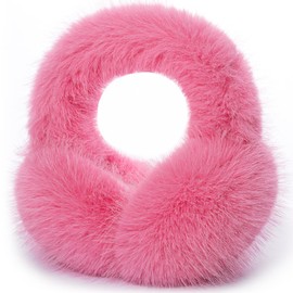Mottico Winter Ear muffs for Women Girls, Fluffy Ear Warmer with Thick Faux Ear Covers, Foldable for Convenience! (Bright Pink)