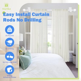TKZTKZ No Drill Curtain Rod with Adhesive Bracket,Adjust 36-88",White,2Pack