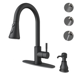 VXV Kitchen Faucet with Soap Dispenser, 3 Modes Kitchen Faucet with Pull Down Sprayer, Stainless Steel Sink Faucet for Farmhouse, Bar, and RV, with Deck Plate and 1/2'' Adapters