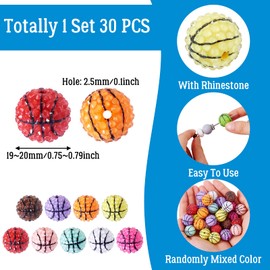 Craftdady 30 pcs 20 mm Sport Resin Rhinestone Beads Mixed Color Baseball Round Disco Beads Chunky Bubblegum Beads for DIY Crafts Bracelet Earring Jewelry Making