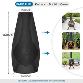 PATIO PLUS Large Chimenea Cover ,Outdoor Garden Patio Heater Cover 600D Oxford Fabric, Waterproof, Windproof, Anti-UV, 20/60x120cm Black
