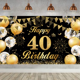 40th Birthday Banner Black Gold, Birthday Banner 40, 40th Birthday Men, 40th Birthday Background Banner, 40 Years Birthday Banner for 40 Party Decoration Men Women