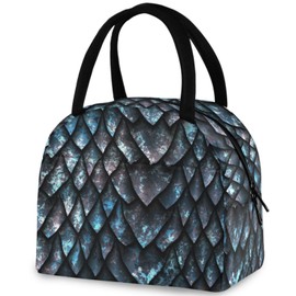 ZzWwR 3d Lifelike Dark Dragon Scales Reusable Lunch Tote Bag Insulated Thermal Cooler Container Bag for Back to School Work Picnic Travel Fishing Beach