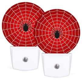 LLCXCSI Plug-in Led Night Light with Auto Dusk to Dawn Sensor for Boys Girls Room Decor, Red Spider Web Wall Lamp Nightlights for Hallway,Bedroom, Kids Room, Kitchen, Stairway, (0.5W, 2 Pack)