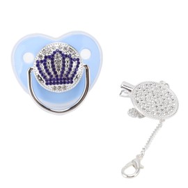 Dummy and Dummy Clip Set, Bling Baby Dummy, BPA-Free Dummy, Luxury Dummy, Newborn Dummy, Baby Dummy, M Size, Baby Shower, Anniversary, Birthday Gifts (Blue M)