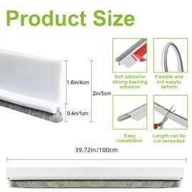 DINGLIAN 2 PCS Door Brush Bottom Sweep, Door Sweep for Bottom, Draft Stopper for Dust/Noise/Hot or Cold Air Insulation, 2" W x 39" L, White