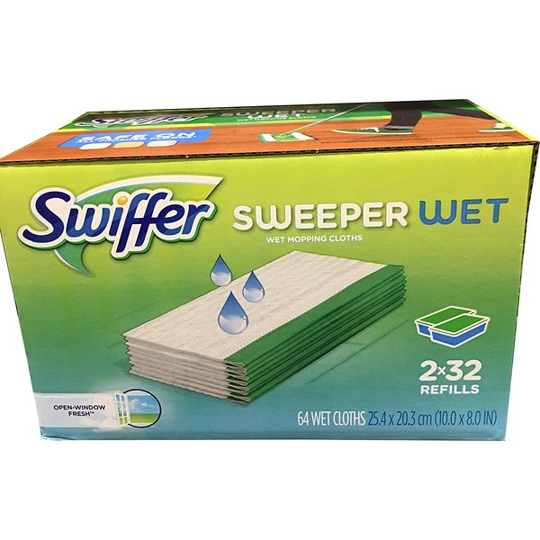 Swiffer Sweeper Wet Mopping Cloths Refills Open Window Fresh 32 Count Pack of 2