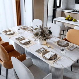 Faux Leather Vinyl Placemats Set of 4 Wipeable Heat Resistant Place Mats 100% Washable - Waterproof - Anti Slip Reversible Table Mats for Kitchen/Dining/Party, 12" x 16.5", Beige