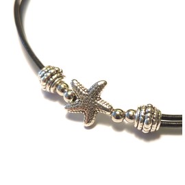 Leather Anklet Silver Starfish Double Cord Ankle Bracelet Gift Boxed 10 Inch Surfer Beach Swim Waterproof