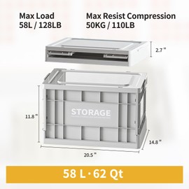 Roqao 58L Collapsible Stackable Storage Bins with Lids and Handles, Durable Folding Containers for Home & Camping, Stackable Utility Crates for Books, Food, Drinks, Green