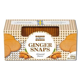 Nyakers Pepparkakor Swedish Ginger Snaps Cookies, Vegan Cookies, Dairy-Free Snacks, Gourmet Cookies, Food Gift for Holidays, Valentines Day, Thanksgiving - Window Box - 5.3oz (Almond)