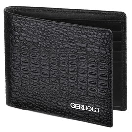 GERUOLA Men's Real Crocodile Leather- RFID Blocking, Slim & Stylish with 9 Compartments and 1 ID Window, Bifold Mens Wallet, Bifold Wallet Men's Short Wallet Purses, Durable Stitching