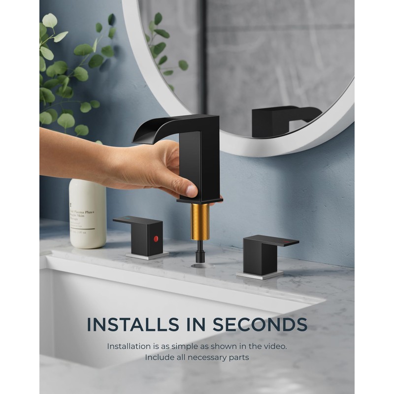 FORIOUS Square Black and Brushed Nickel Bathroom Faucets 3 Hole,