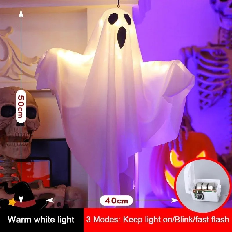 LED Hanging Ghost for Halloween Decor – Light-Up Fabric Horror