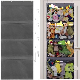 Almacenamiento de Juguetes de Peluche, 4 Compartimentos Bolsa de Almacenamiento, Multifuncional Organizador para Colgar Bolsos Clóset para de animales de peluch, Juguetes, Necesidades Diarias (Rosa)