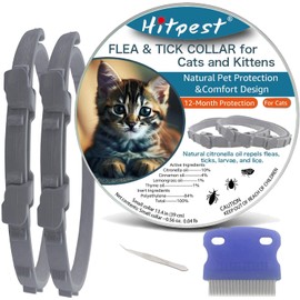 Flea and Tick Collar for Cat, 12-Month Full-Body Protection, Natural Ingredients, Free Flea Comb and Tweezers Included, 2 Packs