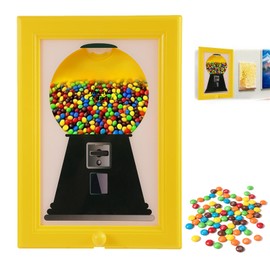 Fukaisu Candy Dispenser Picture Frame, Wall Mount Gumball Machine Creative Handy Candy Dispenser for Desk Countertop Adults & Children Room Sweet Display (Yellow)