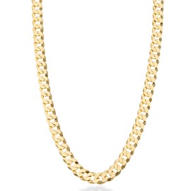 Miabella Solid 18K Gold Over Sterling Silver Italian 7mm Diamond-Cut Cuban Link Curb Chain Necklace for Men Women (Length 30 Inches)