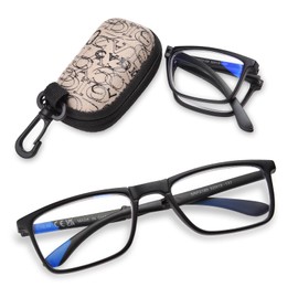 OPTOFENDY Folding Reading Glasses for Men Women, Lightweight Spring Hinge Readers, Portable Blue Light Glasses with Zipper Case