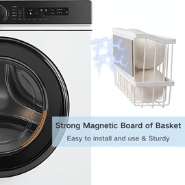 Yeeits Magnetic Dryer Ball Holder Organizer Laundry Room Organization and Storage Large Magnetic Basket Storage Bin Steel Dryer Ball Container for Laundry Room Organizer No Balls (White, L)
