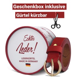 Cartvelli Women's Leather Belt 2.5 cm Narrow with Gift Box - Made in Germany - Clasp Gold, red