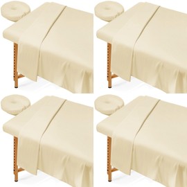 4 Sets Massage Table Sheets, 3-Piece Set Massage Bed Fitted Sheet Flat Sheet Fitted Face Rest Cover, Soft Elastic Massage Bed Cover for Beauty Salon Skin Care Center, Universal Size, Machine Wash