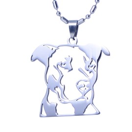 Solid Stainless Steel Natural Ear Pitbull Pit Bull American Staffordshire Bull Terrier Dog Head Outline Pendant Necklace SILVER Product Dimensions approx. 1.35inch x 1.5inch