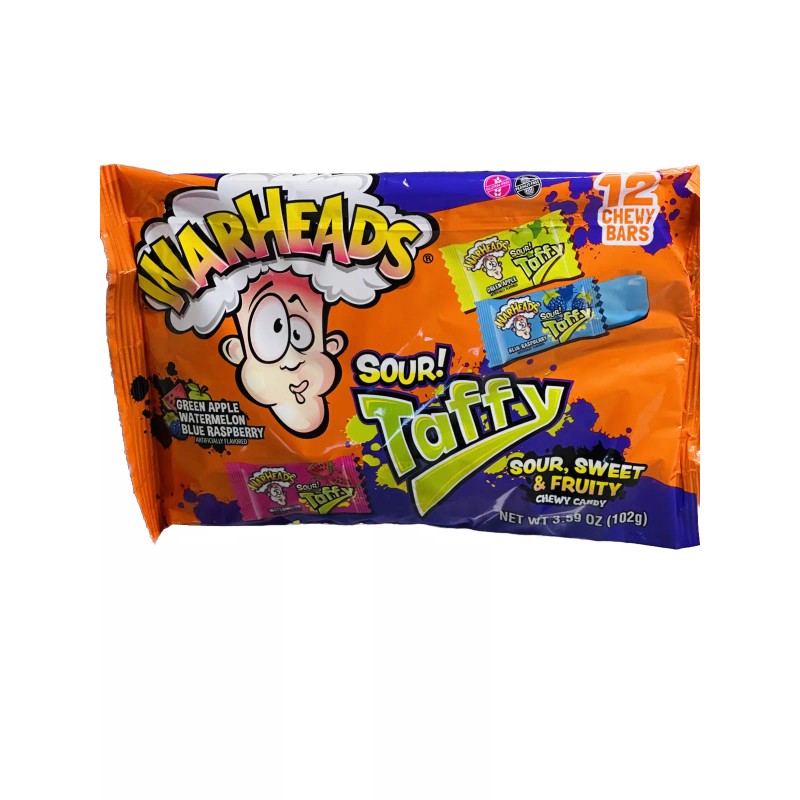 Warheads Sour Taffy Sweet Fruity Chewy Candy 3.59oz 12 Individual