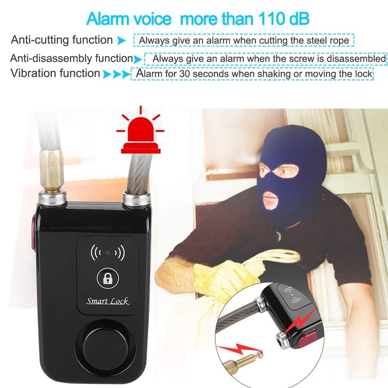 Smart Motorcycle Lock APP Control Waterproof 110dB Wire Rope Anti-Theft