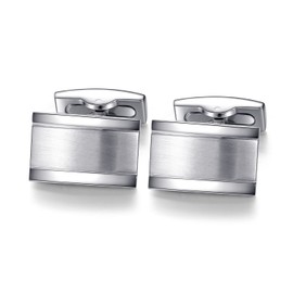 Honey Bear Men's Multiway Cufflinks in Brushed Silver Stainless Steel, Stainless Steel, Silver