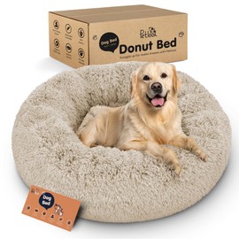 Petloox Donut Dog Bed - Premium Comfort for Anxiety Relief - Fluffy & Calming Design with Ultra-Plush Support | Cozy Round Dog Bed with Super Soft Circle Style (Size L Beige)