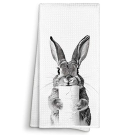 Sviojuce Funny Bunny Rabbit with Toilet Paper Bathroom Towels Decorative 16x24, Bunny Dish Towel Cloths Dishcloths Tea Towel Gifts for Rabbit Lovers, Easter Bunny Bathroom Kitchen Hand Towel Decor
