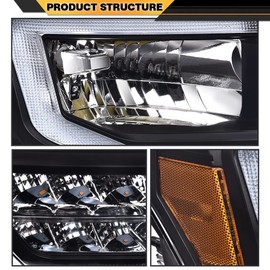 Projector Headlights Assembly LED Compatible with Ford F150 2009-2014 LED Tube Dual Projector with Activation Light/Switchback DRL/Sequential Signal Clear lens Black Housing Amber Reflector
