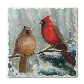 Counterart Absorbent Tumbled Tile Stone Coaster Set - Winter Birds