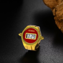 Oidea Mens Womens Finger Watch Ring: Unisex Digital Elastic Strap Ring Watches for Valentine's Day Christmas Birthday Graduation, Red Dial Gold Band