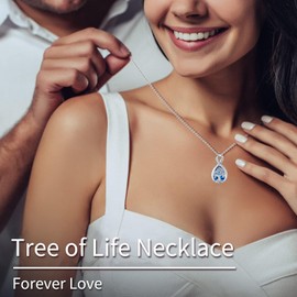 WINNICACA Tree of Life Necklace for Women s925 Sterling Silver Tree of Life Jewelry with Blue September Sapphire Birthstone Necklace for Mother Fashion Infinity Pendant for Wife Christmas Gifts, Sterling Silver, Zircon
