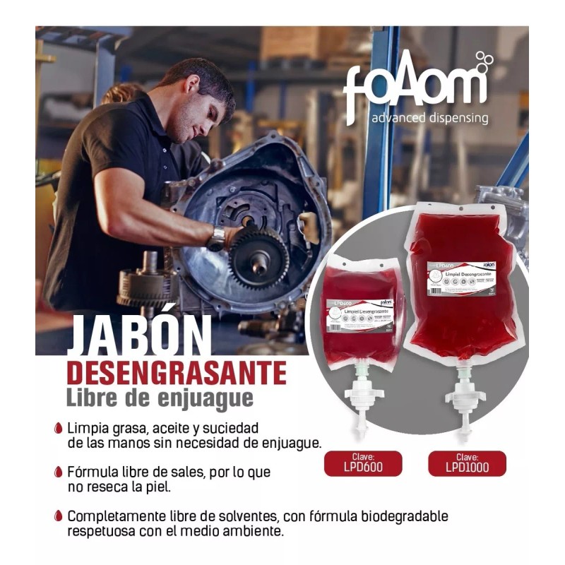 FoAom Jabón Desengrasante Para Manos 6 Cartuchos De 600 Ml