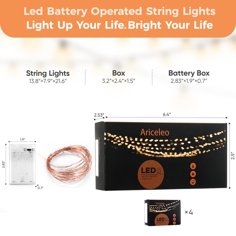 Ariceleo Upgraded LED Fairy Lights, 4 Pack 16ft Multi Color