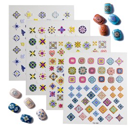 DowhYoke Nail Art Stickers 5D Embossed Nail Stickers Nail Art Design Kit Nail Decals Colorful Nail Decorations Retro Grain Nail Accessories Nail Stickers for Kids Women