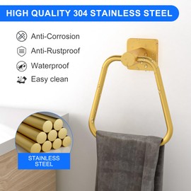 DUKWIN Towel Ring for Bathroom, Gold Hand Towel Holder 304 Stainless Steel Towel Racks, Modern Wall-Mounted Towel Hanger for Bathroom, Kitchen
