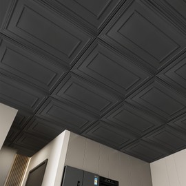 Art3d 3D PVC Drop Ceiling Tiles, 3D Wall Panels, 2x4 ft. - Black