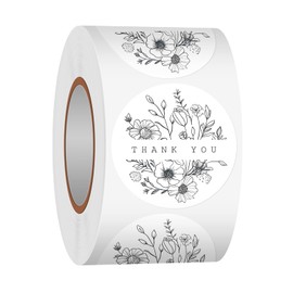Heyfibro 500 PCS 1.5 Inch Thank You Stickers for Small Business, Baking, Gifts, Envelopes, Weddings (Line Flowers 1)