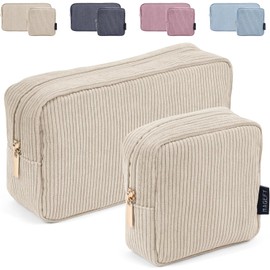 MAGEFY Bolsa de Maquillaje Pequeña de Pana Cosmetiquera para Mujer Bolsa de Cosméticos de Viaje Bolsas Esenciales con Compartimentos