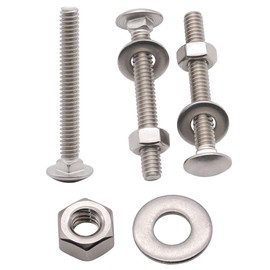 RoyceMart 1/4-20 x 2 (10 Sets) Stainless Steel Square Neck Carriage Bolts with Nuts and Washers, Full Thread, No Coating Plain Finish, Coarse Thread UNC, Stainless Steel 304 (18-8)