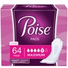 Poise Incontinence Pads, Maximum Absorbency, Long, 64 Count (Pack of