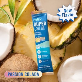 Nello Supercalm Drink Mix - Ashwagandha KSM 66, Magnesium Glycinate & L-Theanine Supplement - Ashwagandha Root Extract - Focus and Relaxation Support (20 Travel Packets) - Passion Colada