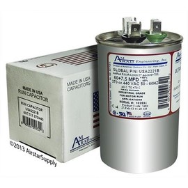 60 + 7.5 uf/Mfd Round Dual Universal Capacitor Replacement Amrad USA2221B Replacement - Used for 370 or 440 VAC, Made in The U.S.A.