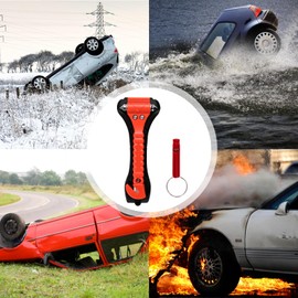 dellyy Pack of 4 Emergency Hammer Car with Belt Cutter, Seat Belt Cutter, Emergency Hammer, Car Safety Hammer, Orange Seat Belt Cutter, Emergency Hammer with 2 Life-Saving Whistles
