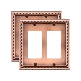 TREEWELL 2-Pack Double Decorator Outlet Cover Plate, Antique Copper Pearls Decorative Switch Plates and Outlet Covers, Metal Wall Plates for Electrical Outlets, Receptacle, GFCI Outlet, Dimmer Switch