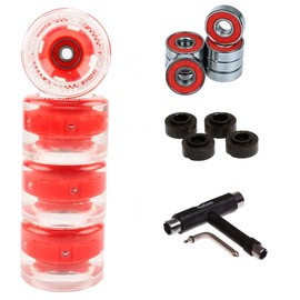 FunTomia Set of 4 (LED) Longboard/Skateboard/Mini Board Wheels (Big Wheels) in 65 x 45 mm 80A Including ABEC-9 Ball Bearings and Metal Spacer 80A Wheel Hardness